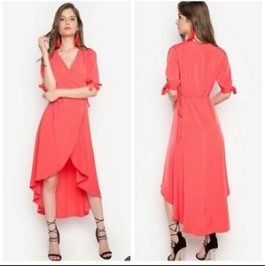Topshop Emma tie wrap dress coral US 6
